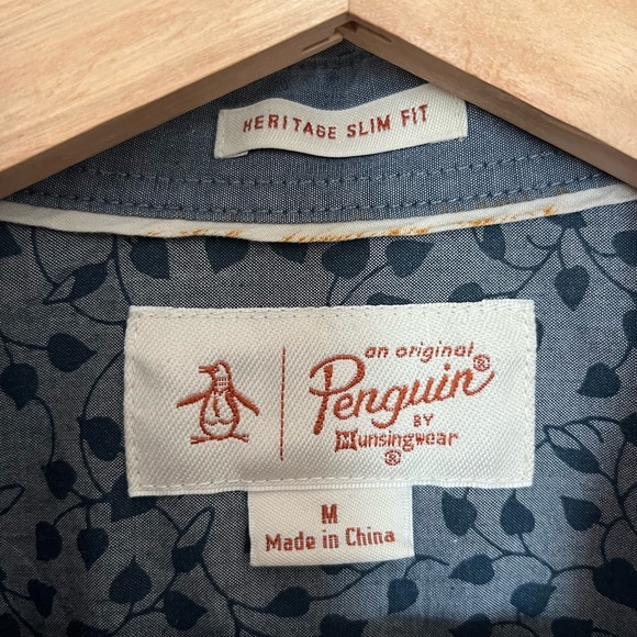 Original Penguin Heritage Slim Fit Button Up Leaf Patterned Top - Picture 3 of 10